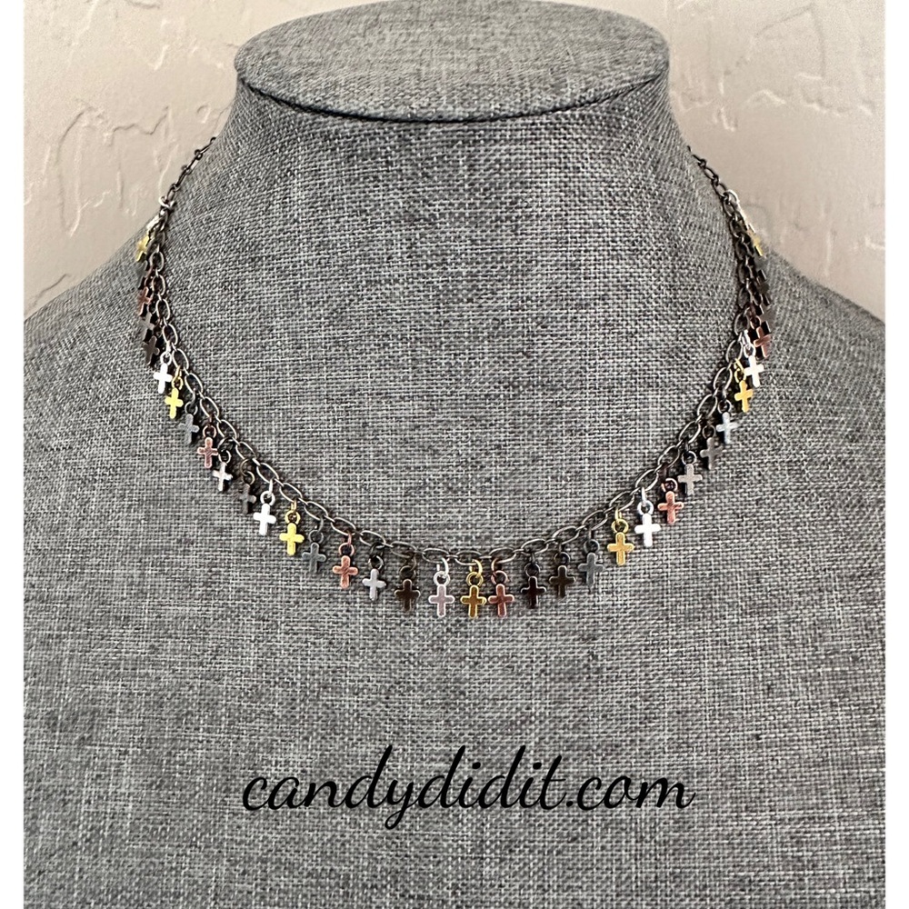 Stylish Mixed Metal Mini Cross Necklace By Candy Did It!